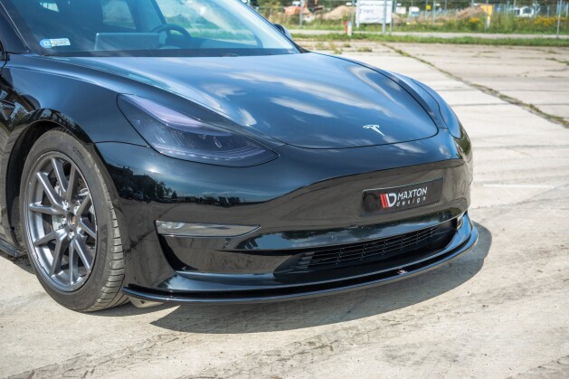 Cup Spoilerlippe Front Ansatz für Tesla Model 3 schwarz Hochglanz