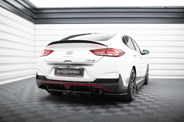 Mittlerer Cup Diffusor Heck Ansatz DTM Look passend für Hyundai I30 N Mk3 Fastback schwarz Hochglanz