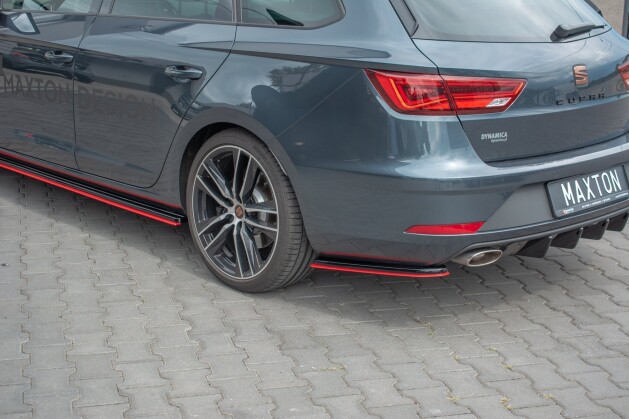 Street+ Heck Ansatz Flaps V.1 passend für Seat Leon Mk3 CUPRA ST FL schwarz+rot Hochglanz