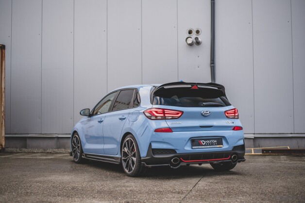 Mittlerer Cup Diffusor Heck Ansatz DTM Look passend für Hyundai I30 N Mk3 Hatchback schwarz Hochglanz