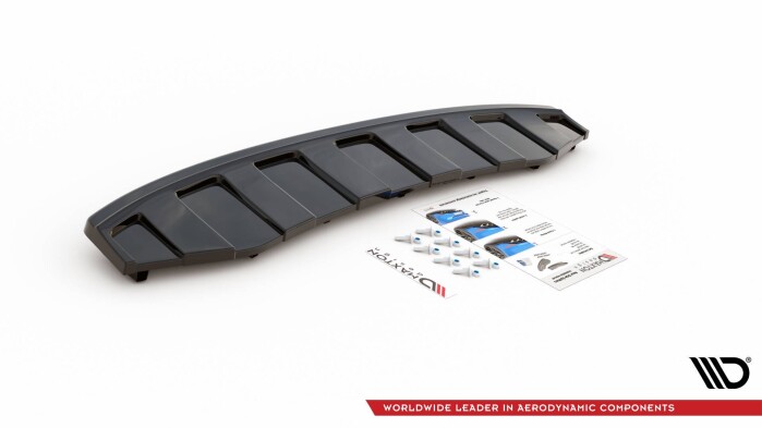 Mittlerer Cup Diffusor Heck Ansatz passend für AUDI A6 C7 S-LINE AVANT AUSPUFF 2X1 im DTM LOOK schwarz Hochglanz