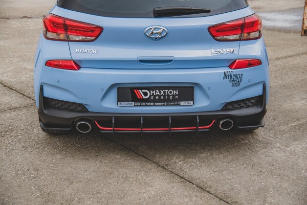 Street Pro Heckschürze Heck Ansatz Diffusor V.2 passend für Hyundai I30 N Mk3 Hatchback schwarz-rot