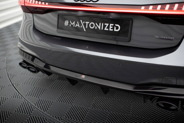 Heck Ansatz Diffusor + Endrohre chrom passend für Audi A7 S-Line C8 / S7 C8 / C8 FL / S7 FL schwarz Hochglanz