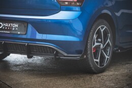 Street Pro Heck Ansatz Diffusor passend für VW Polo GTI Mk6 schwarz-rot+ Hochglanz Flaps