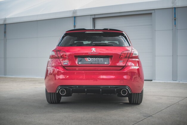Heck Ansatz Diffusor + Endrohre chrom passend für Peugeot 308 GT Mk2 FL schwarz Hochglanz