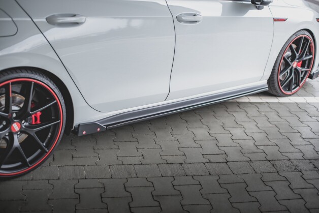Seitenschweller Ansatz Cup Leisten V.2 + Flaps passend für VW Golf 8 GTI / GTI Clubsport schwarz MATT