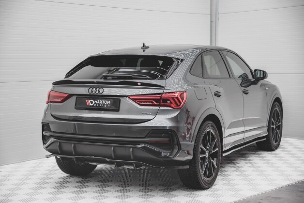 Mittlerer Cup Diffusor Heck Ansatz DTM Look passend für Audi Q3 Sportback S-Line schwarz Hochglanz