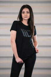 Maxton Design® Black T-Shirt Damen Logo Schwarz XL