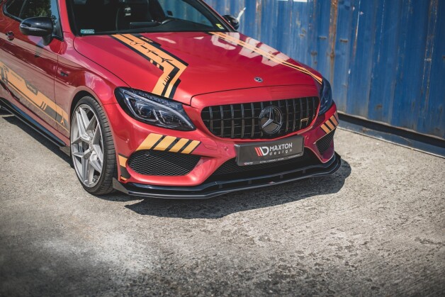 Street Pro Cup Spoilerlippe Front Ansatz für + Flaps für Mercedes-AMG C43 / AMG-Line Coupe C205 schwarz Hochglanz