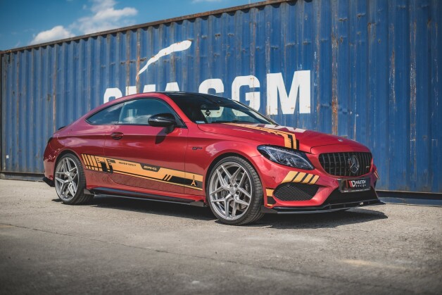 Street Pro Seitenschweller Ansatz Cup Leisten + Flaps passend für Mercedes-AMG C43 Coupe C205 FLAPS HOCHGLANZ