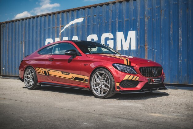 Street Pro Seitenschweller Ansatz Cup Leisten + Flaps passend für Mercedes-AMG C43 Coupe C205 rot+ Hochglanz Flaps