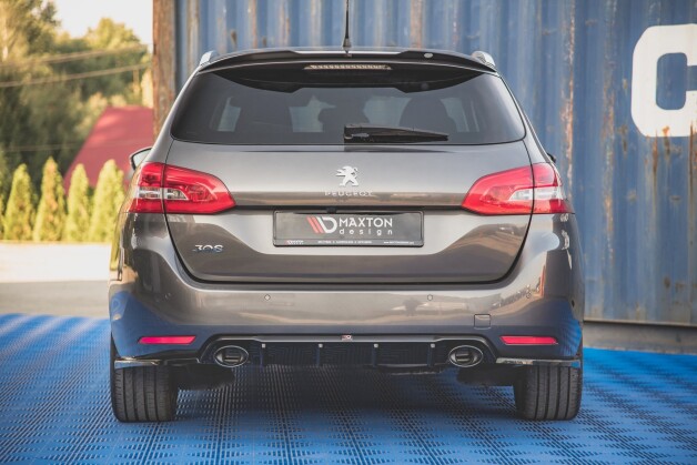 Heck Ansatz Diffusor + Endrohre schwarz passend für Peugeot 308 SW Mk2 FL schwarz Hochglanz