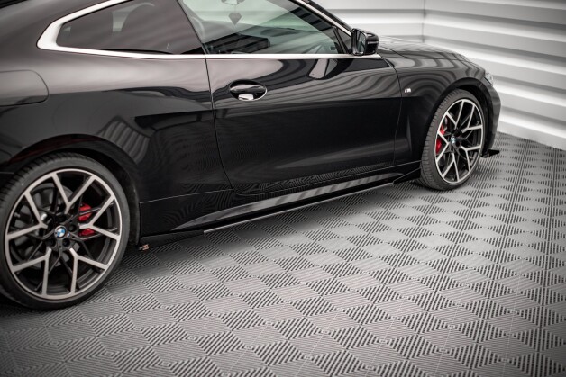 Street Pro Seitenschweller Ansatz Cup Leisten + Flaps für BMW 4er M-Paket / M440i G22 / G23 / G22 Facelift / G23 Facelift schwarz Hochglanz