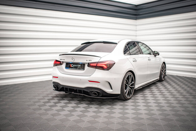 Mittlerer Cup Diffusor Heck Ansatz V.1 passend für Mercedes A 35 AMG Limousine V177 schwarz Hochglanz