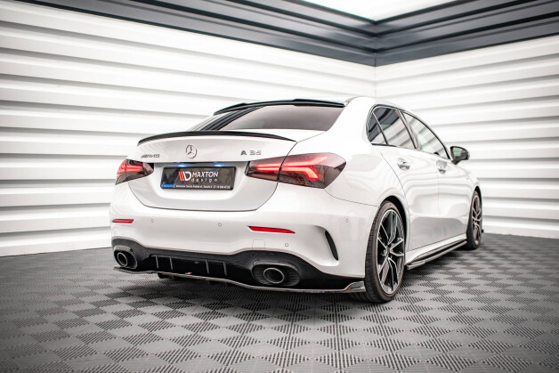 Mittlerer Cup Diffusor Heck Ansatz V.2 passend für Mercedes A 35 AMG Limousine V177 schwarz Hochglanz