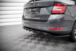 Mittlerer Cup Diffusor Heck Ansatz DTM Look passend für Skoda Fabia Combi Mk3 Facelift schwarz Hochglanz