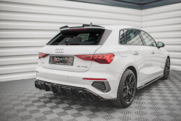 Street+ Heck Ansatz Diffusor + Endrohre chrom passend für Audi A3 S-Line Sportback 8Y schwarz Hochglanz