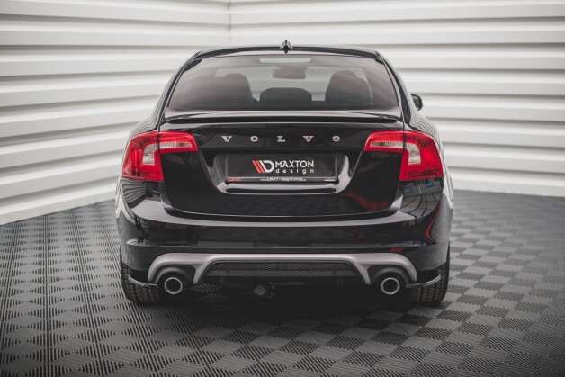 Heck Ansatz Flaps Diffusor passend für Volvo S60 R-Design Mk2 schwarz Hochglanz