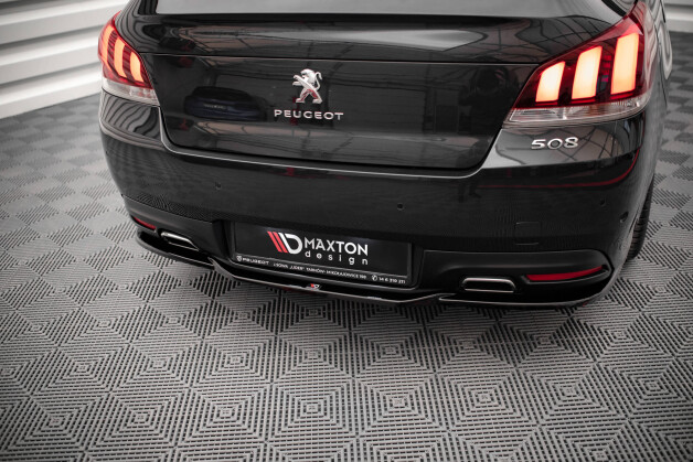 Mittlerer Cup Diffusor Heck Ansatz passend für Peugeot 508 GT Mk1 Facelift schwarz Hochglanz