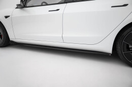 Seitenschweller Ansatz Cup Leisten V.3 passend für Tesla Model 3 Performance Mk1 Facelift schwarz Hochglanz