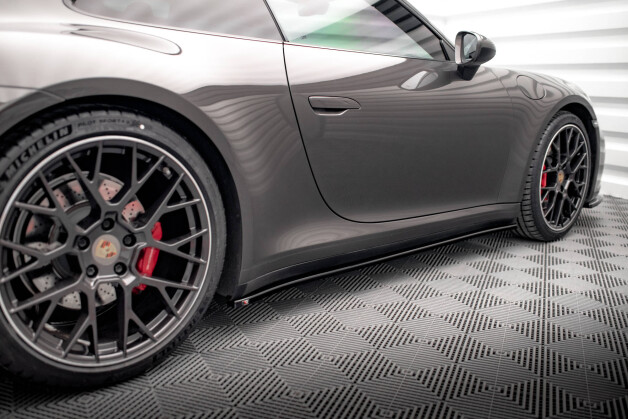 Seitenschweller Ansatz Cup Leisten passend für Porsche 911 Carrera 4S 992 schwarz Hochglanz