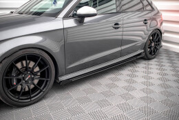 Street Pro Seitenschweller Ansatz Cup Leisten + Flaps für Audi S3 / A3 S-Line Sportback 8V Facelift schwarz Hochglanz