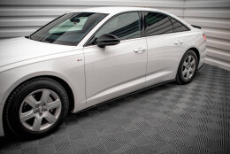 Seitenschweller Ansatz Cup Leisten passend für Audi A6 C8 schwarz Hochglanz