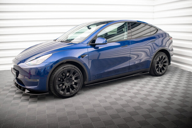 Seitenschweller Ansatz Cup Leisten für V.1 für Tesla Model Y schwarz Hochglanz