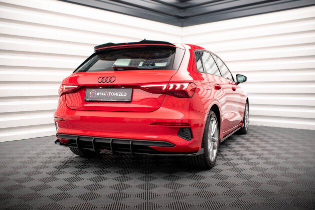 Street Pro Heckschürze Heck Ansatz Diffusor passend für Audi A3 Sportback 8Y SCHWARZ+ HOCHGLANZ FLAPS