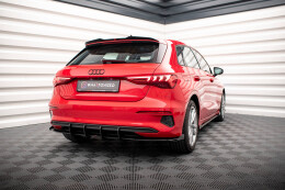 Street Pro Heckschürze Heck Ansatz Diffusor für Audi A3 Sportback 8Y rot+ Hochglanz Flaps