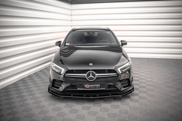 Street Pro Cup Spoilerlippe Front Ansatz für Mercedes A35 AMG AERO / AMG-Line W177 SCHWARZ+ HOCHGLANZ FLAPS