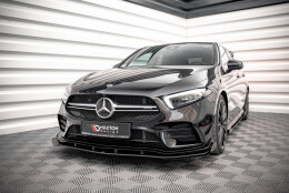 Street Pro Cup Spoilerlippe Front Ansatz für Mercedes A35 AMG AERO / AMG-Line W177 SCHWARZ+ HOCHGLANZ FLAPS
