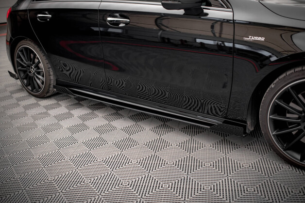 Street Pro Seitenschweller Ansatz Cup Leisten passend für Mercedes A35 AMG / AMG-Line W177 rot+ Hochglanz Flaps