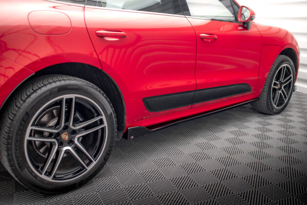 Seitenschweller Ansatz Cup Leisten passend für Porsche Macan GTS / Sport Design Mk1 schwarz Hochglanz