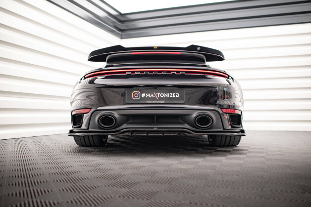 Mittlerer Cup Diffusor Heck Ansatz DTM Look passend für Porsche 911 Turbo S 992 schwarz Hochglanz