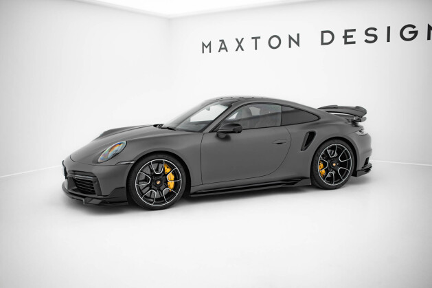 Seitenschweller Ansatz Cup Leisten für Porsche 911 Turbo S Sport Paket 992 schwarz Hochglanz