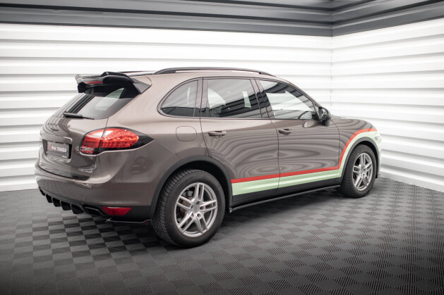 Seitenschweller Ansatz Cup Leisten für Porsche Cayenne Mk2 schwarz Hochglanz