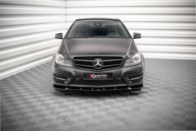 Cup Spoilerlippe Front Ansatz V.1 passend für Mercedes-Benz C Coupe / Limousine / Kombi AMG-Line C204 / W204 Facelift / S204 Facelift schwarz Hochglanz
