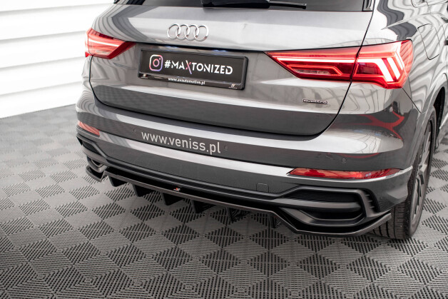 Mittlerer Cup Diffusor Heck Ansatz DTM Look passend für Audi Q3 S-Line F3 schwarz Hochglanz