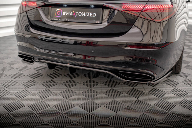 Mittlerer Cup Diffusor Heck Ansatz DTM Look passend für Mercedes-Benz S AMG-Line W223 schwarz Hochglanz