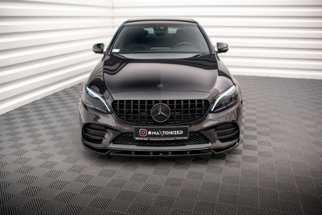 Cup Spoilerlippe Front Ansatz V.2 passend für Mercedes-Benz C AMG Line Limousine / Coupe / Kombi W205 / C205 / S205 Facelift schwarz Hochglanz