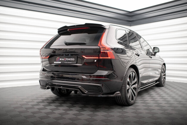 Mittlerer Cup Diffusor Heck Ansatz DTM Look passend für Volvo XC60 R-Design Mk2 Facelift schwarz Hochglanz