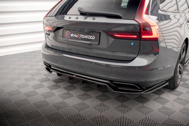 Mittlerer Cup Diffusor Heck Ansatz DTM Look passend für Volvo V90 / S90 R-Design Mk2 schwarz Hochglanz