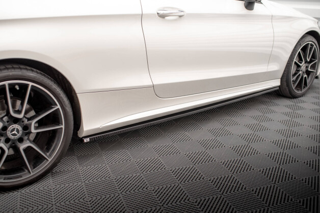 Seitenschweller Ansatz Cup Leisten passend für Mercedes-Benz C Coupe AMG-Line C205 Facelift schwarz Hochglanz