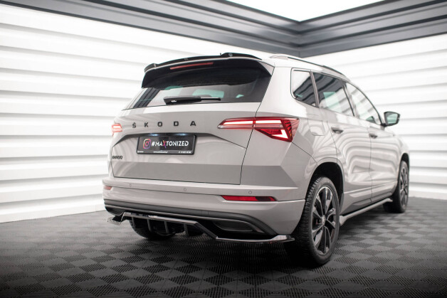 Mittlerer Cup Diffusor Heck Ansatz DTM Look passend für Skoda Karoq Sportline Mk1 Facelift schwarz Hochglanz