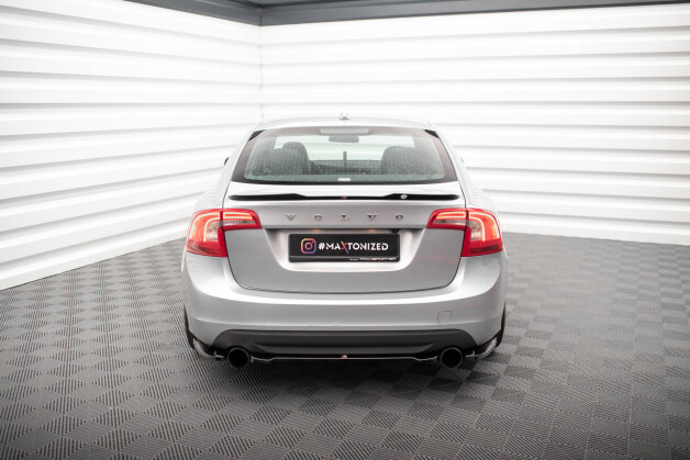 Mittlerer Cup Diffusor Heck Ansatz passend für Volvo S60 R-Design Mk2 schwarz Hochglanz