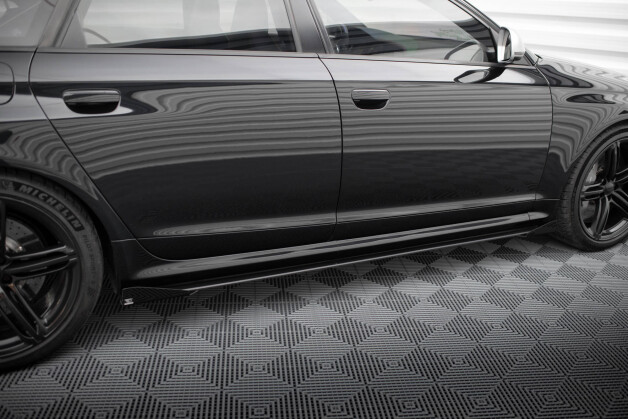 Street Pro Seitenschweller Ansatz Cup Leisten passend für Audi RS6 Avant C6 SCHWARZ+ HOCHGLANZ FLAPS