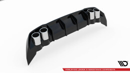 Heck Ansatz Diffusor + Endrohre chrom passend für Seat Leon FR Hatchback Mk4 schwarz Hochglanz