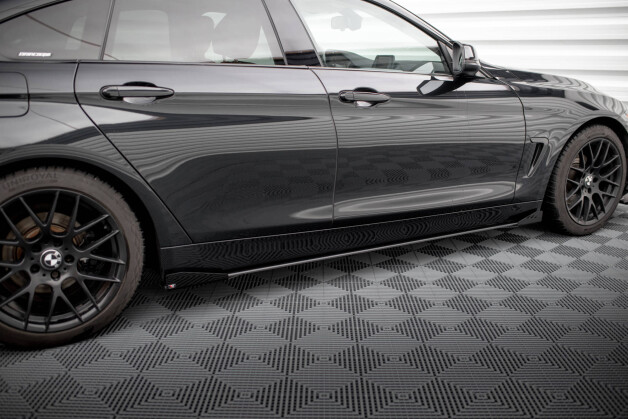 Street Pro Seitenschweller Ansatz Cup Leisten passend für BMW 4er Gran Coupe F36 SCHWARZ+ HOCHGLANZ FLAPS