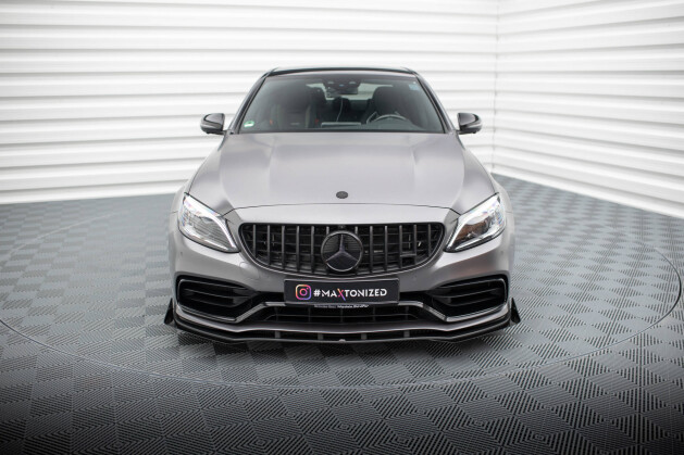 Street Pro Cup Spoilerlippe Front Ansatz für Mercedes-AMG C63 Limousine / Kombi W205 Facelift schwarz+ Hochglanz Flaps